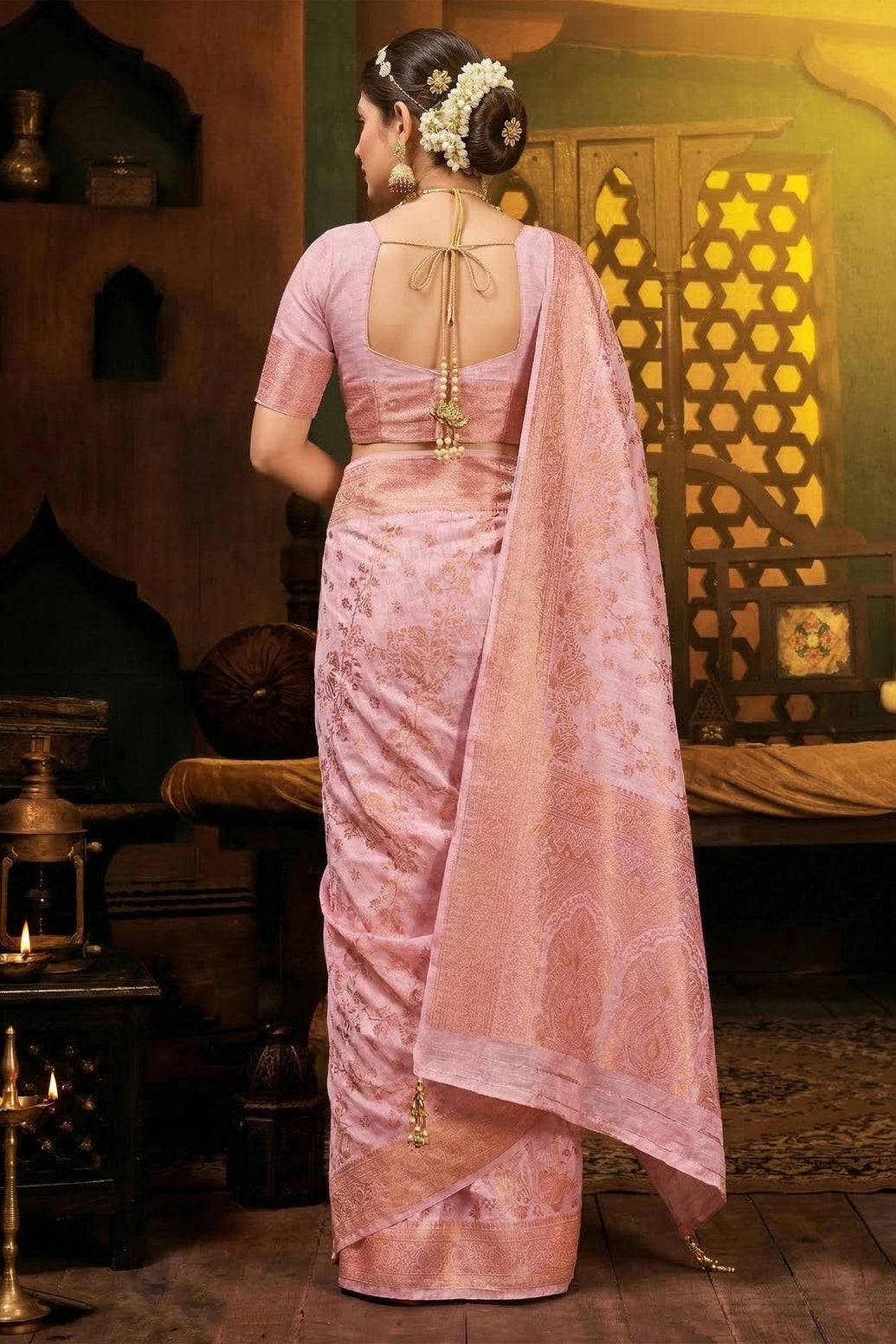 Lavender Cotton Shimmer Saree with Stone Work and Grand Pallu with Blouse