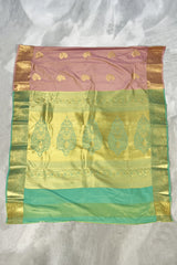 Onion Pink Soft Silk Saree with Contrast Border and Delicate Gold Zari Buttas, Traditional Floral Border