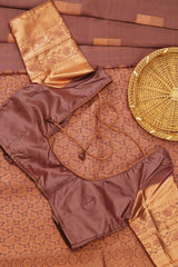 Brown Triple Warp Silk Saree with Box Butties &Grand - View 2 - JCS Fashions
