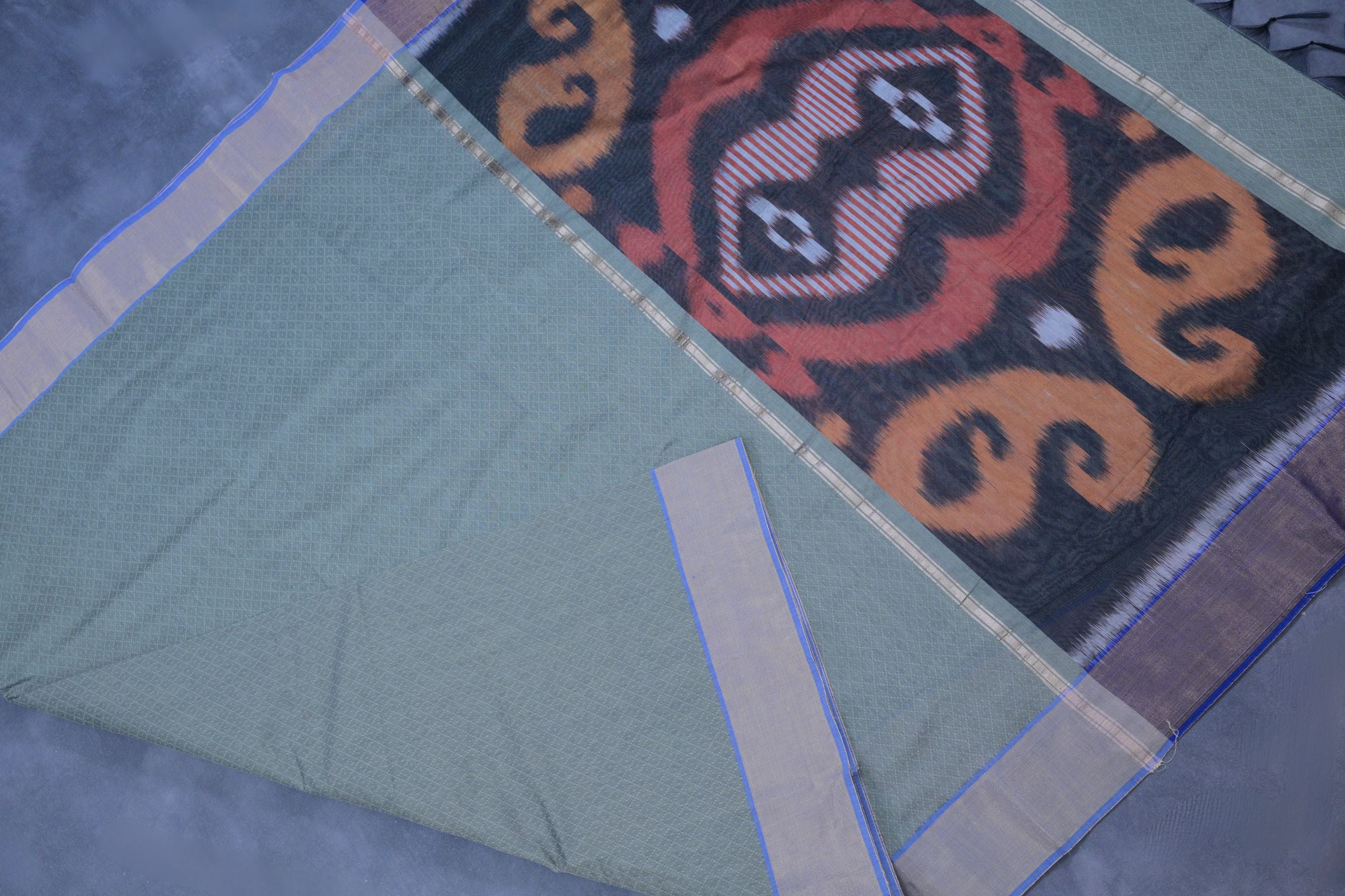 Graceful Elegance Soft Cotton Saree with Ikkat Design & Zari border Saree JCS Fashions
