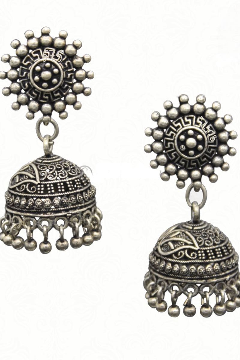 Artisanal Elegance Oxidised Silver Plated Handmade Jhumka Jhumki Earrings