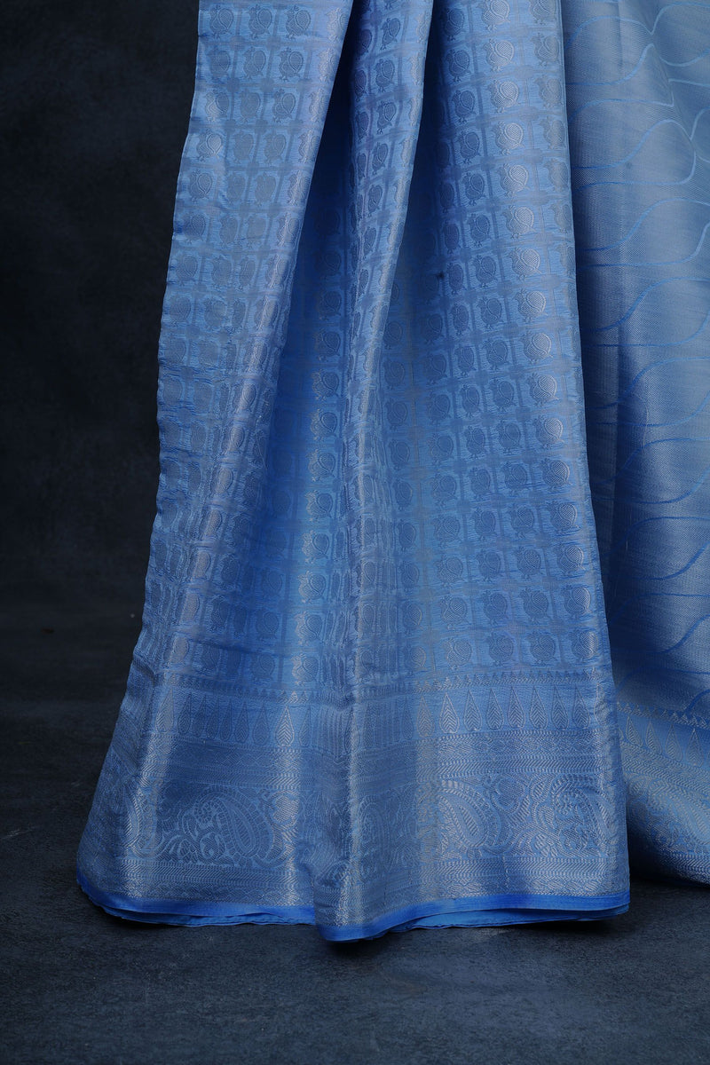 Elegant Dupion Silk Saree with Silver Zari Peacock Design & Regal Border