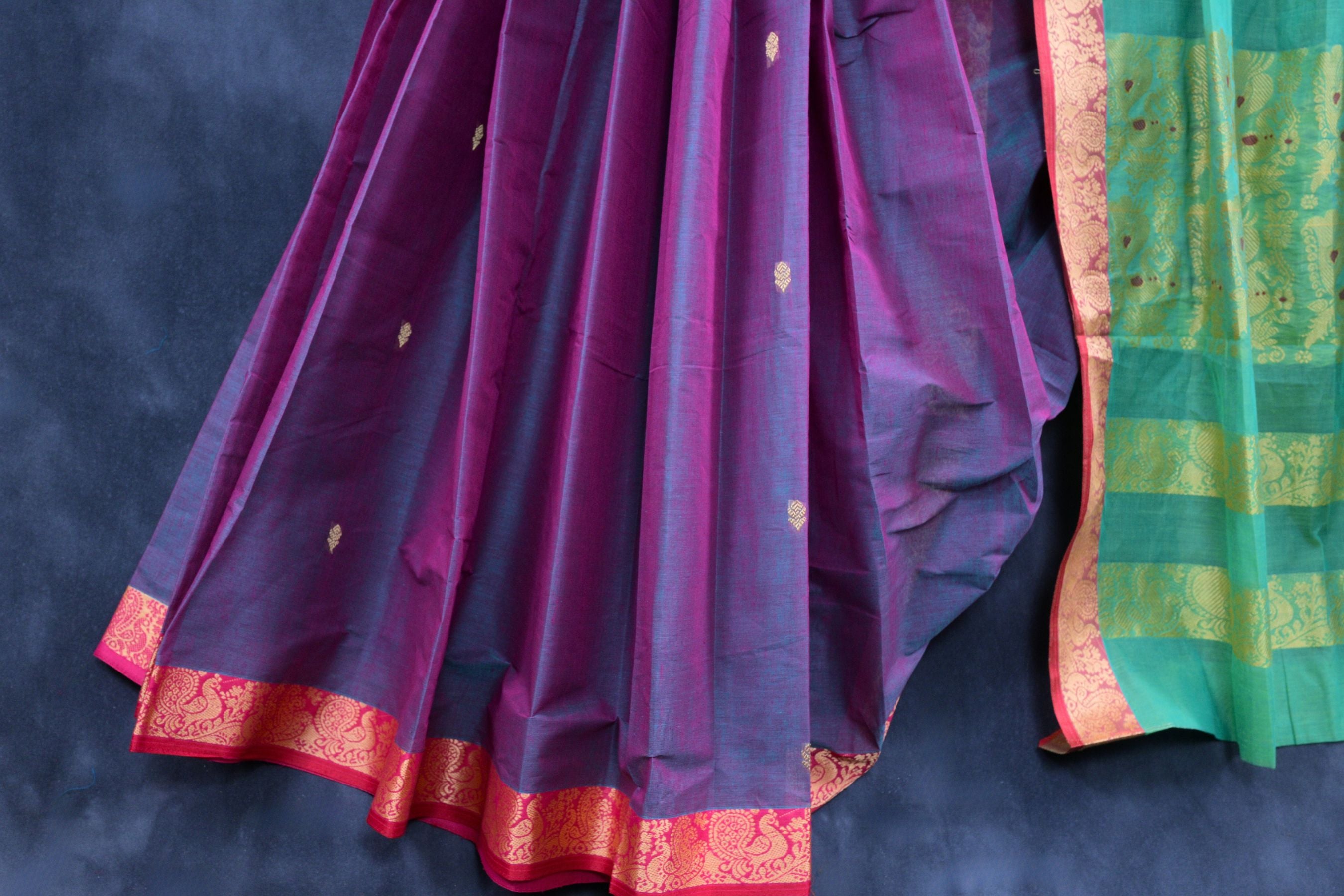 Premium 6 3/4 Yard Cotton Saree with Rich Pallu - Ethnic Elegance Saree JCS Fashions