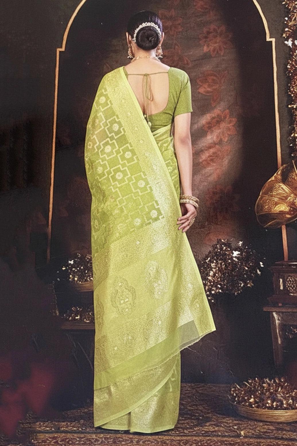 Pista Green Candy Crush Cotton Saree with Blouse, Light Weight Weaving Pattern for Daily Wear & Festive Outfits