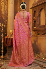 Orange Cotton Shimmer Saree with Stone Work & Grand Pallu, Designer Saree with Blouse for Festive Wear
