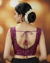 Wine Padded Sleeveless Designer Blouse with Embroidery, Back Tie Knot and Fully Stitched Fit