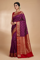 Maroon Soft Banarasi Silk Saree With A Stitched Blouse