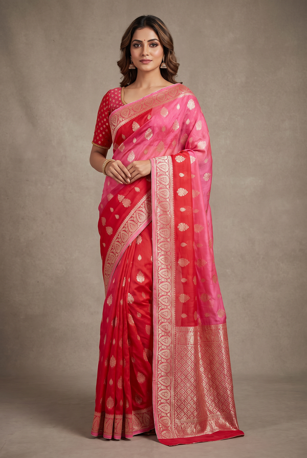 Bananas Georgette Saree In Shade Of Pink With Fully stitched Blouse