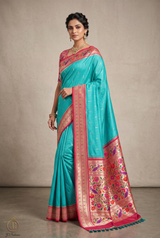 Pure Handloom Moonga Silk Gadwal Pattern Saree With Blouse