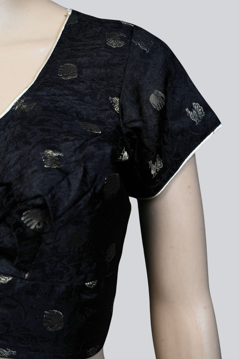 Elegance in Black: Brocade Blouse with Elephant Motifs – JCSFashions