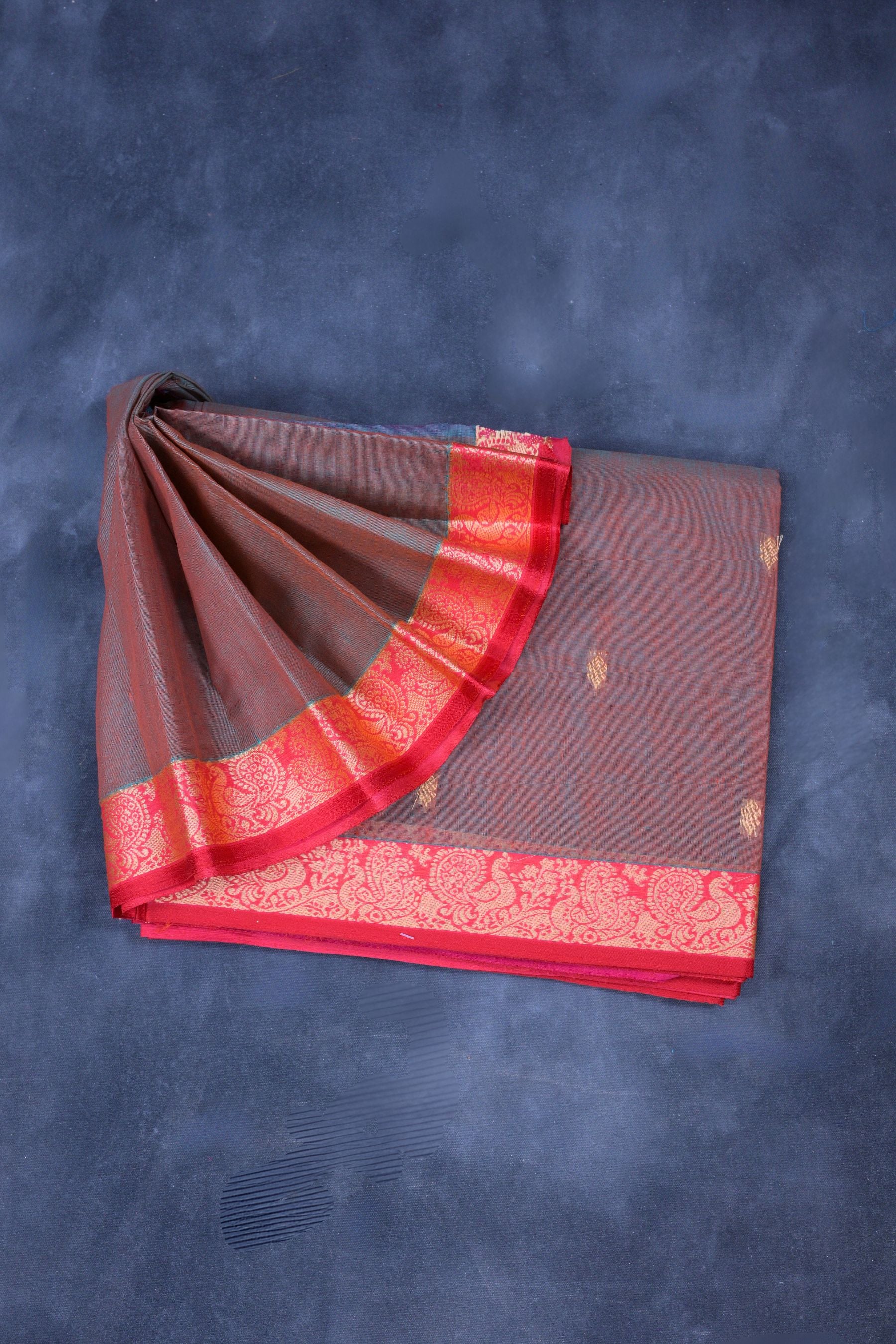 Richly Detailed Cotton Saree: Elegant Blend of Tradition & Modernity Saree JCS Fashions Dark Green/Orange 5.5 meters