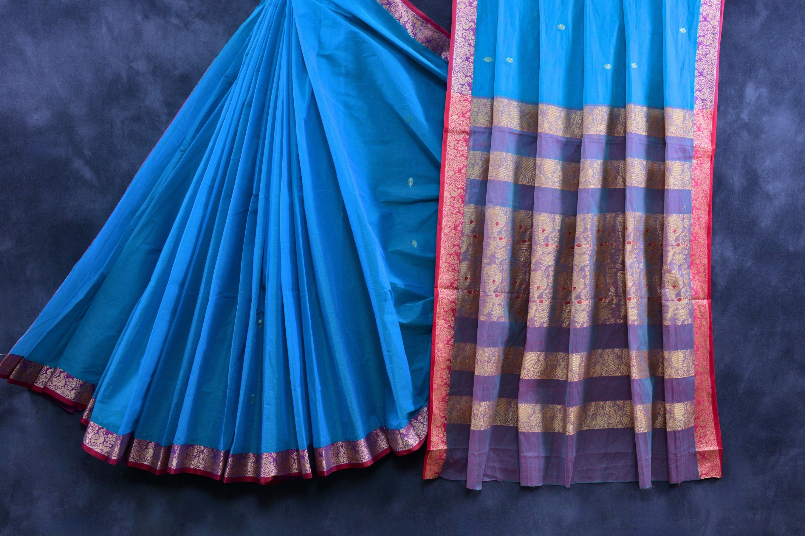 Timeless Elegance: 100% Cotton 9-Yard Saree with Line Pallu Saree JCS Fashions