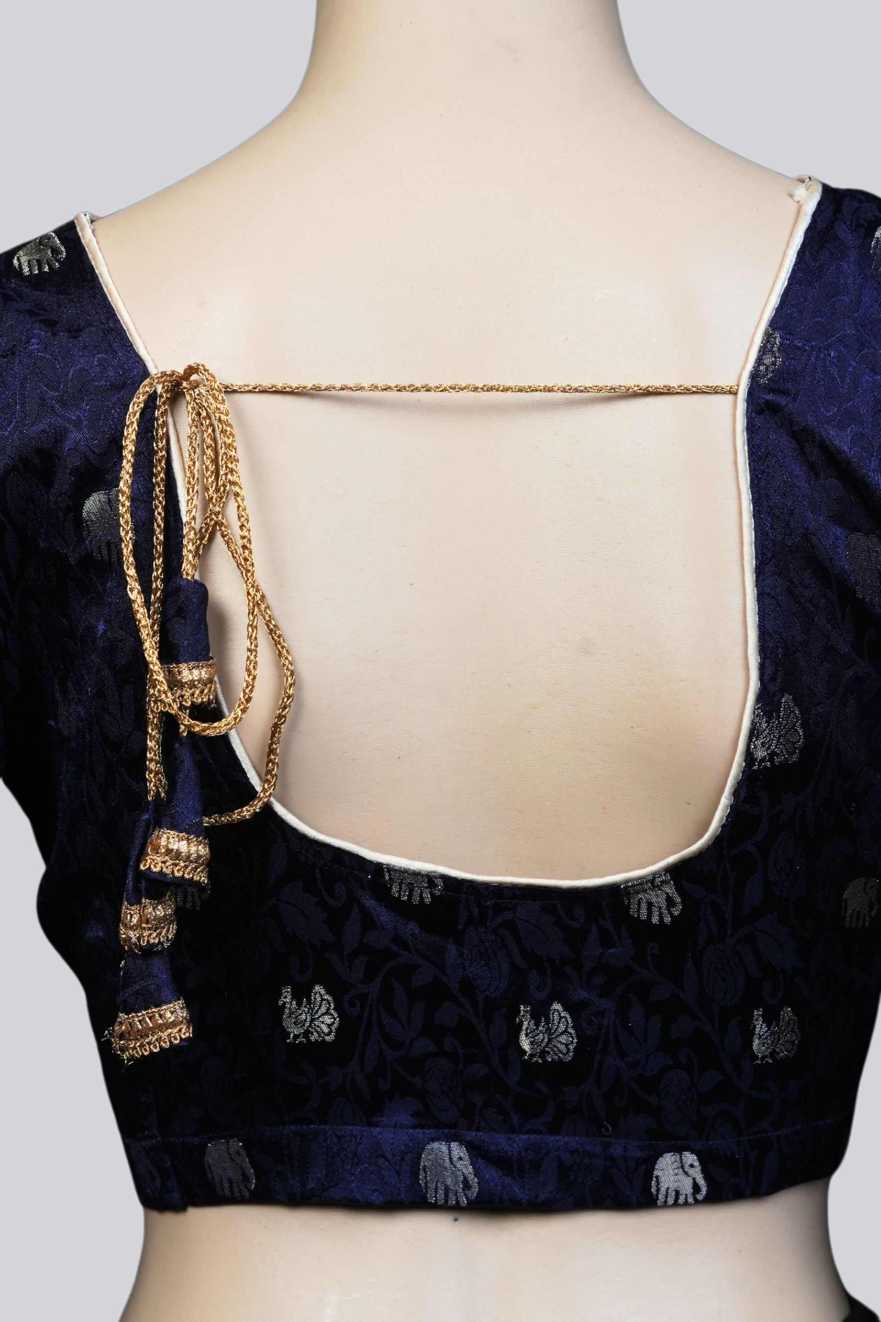 Elephant Elegance: Dark Blue Brocade Blouse at JCSFashions Blouse JCS Fashions