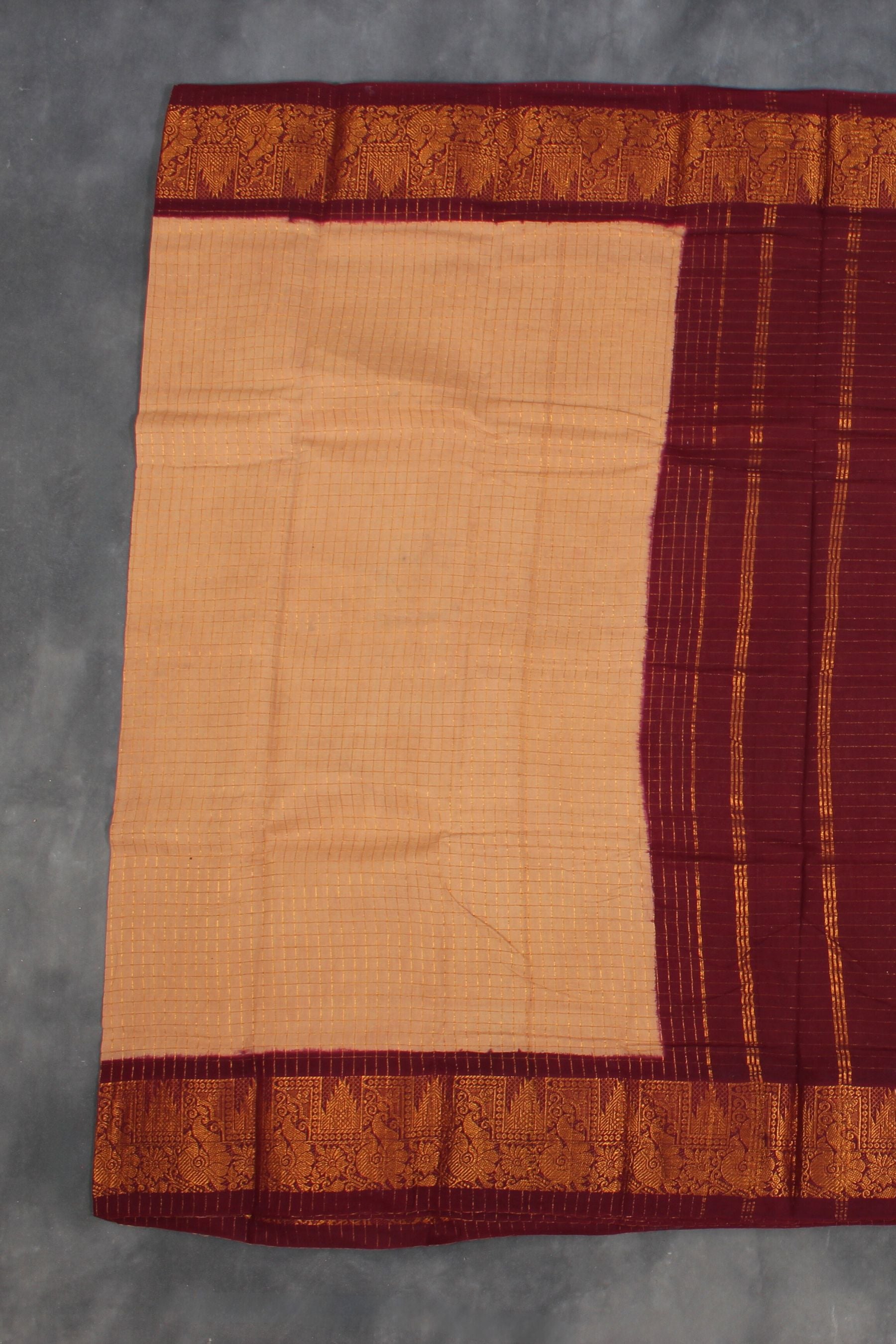 Madurai Pure Sungudi Cotton Saree with Golden Checks and Zari Border Saree JCS Fashions