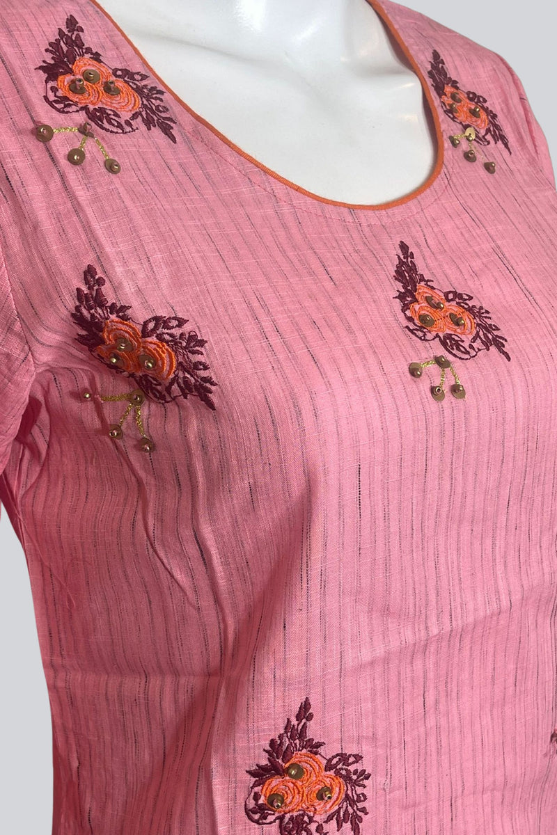 Cotton Kurti with Beads & Embroidery | Length: 43 | JCSFashions