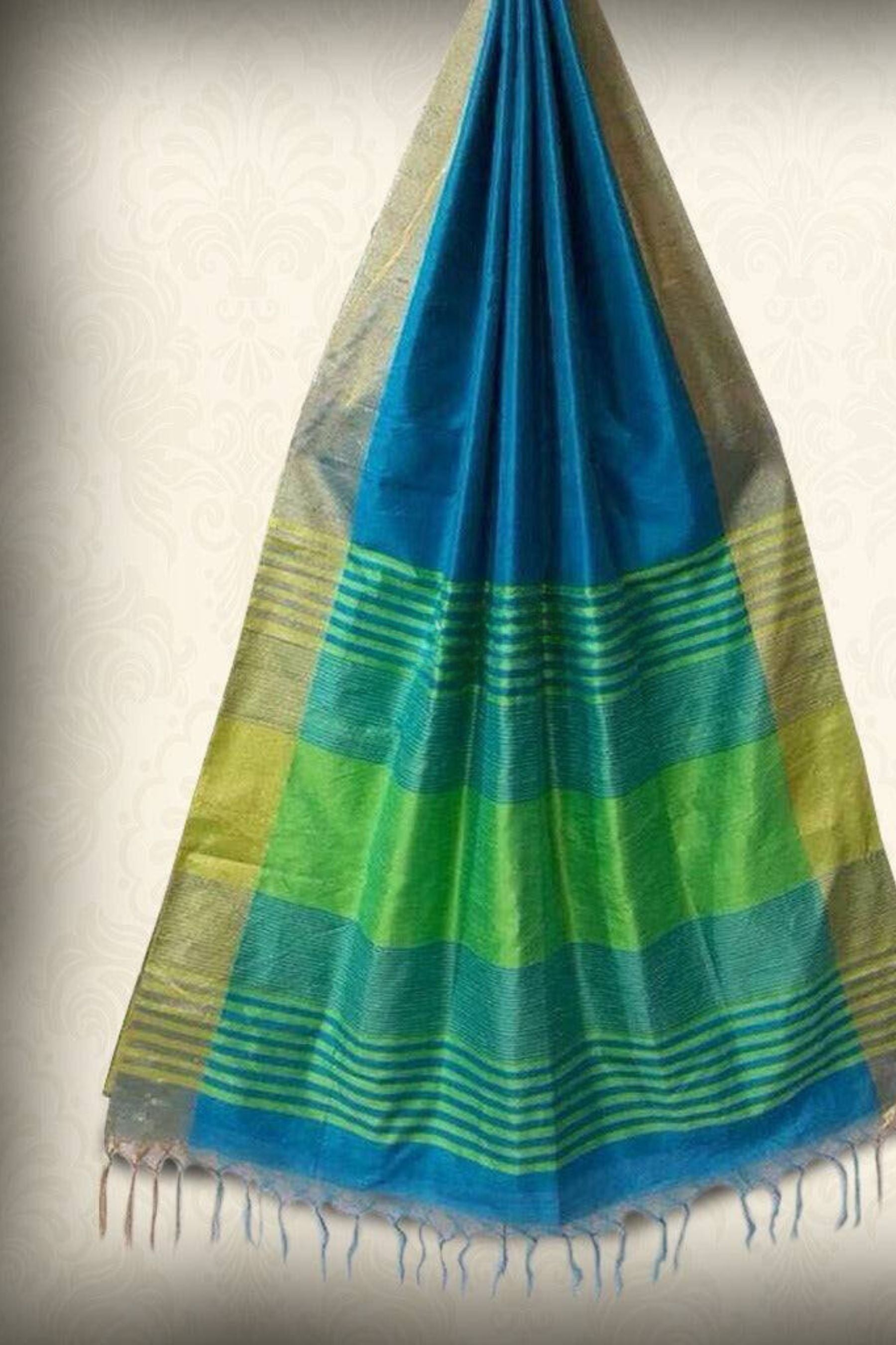 Raw Silk Saree With Contrast Pallu Saree JCS Fashions Blue 5.5 Meters