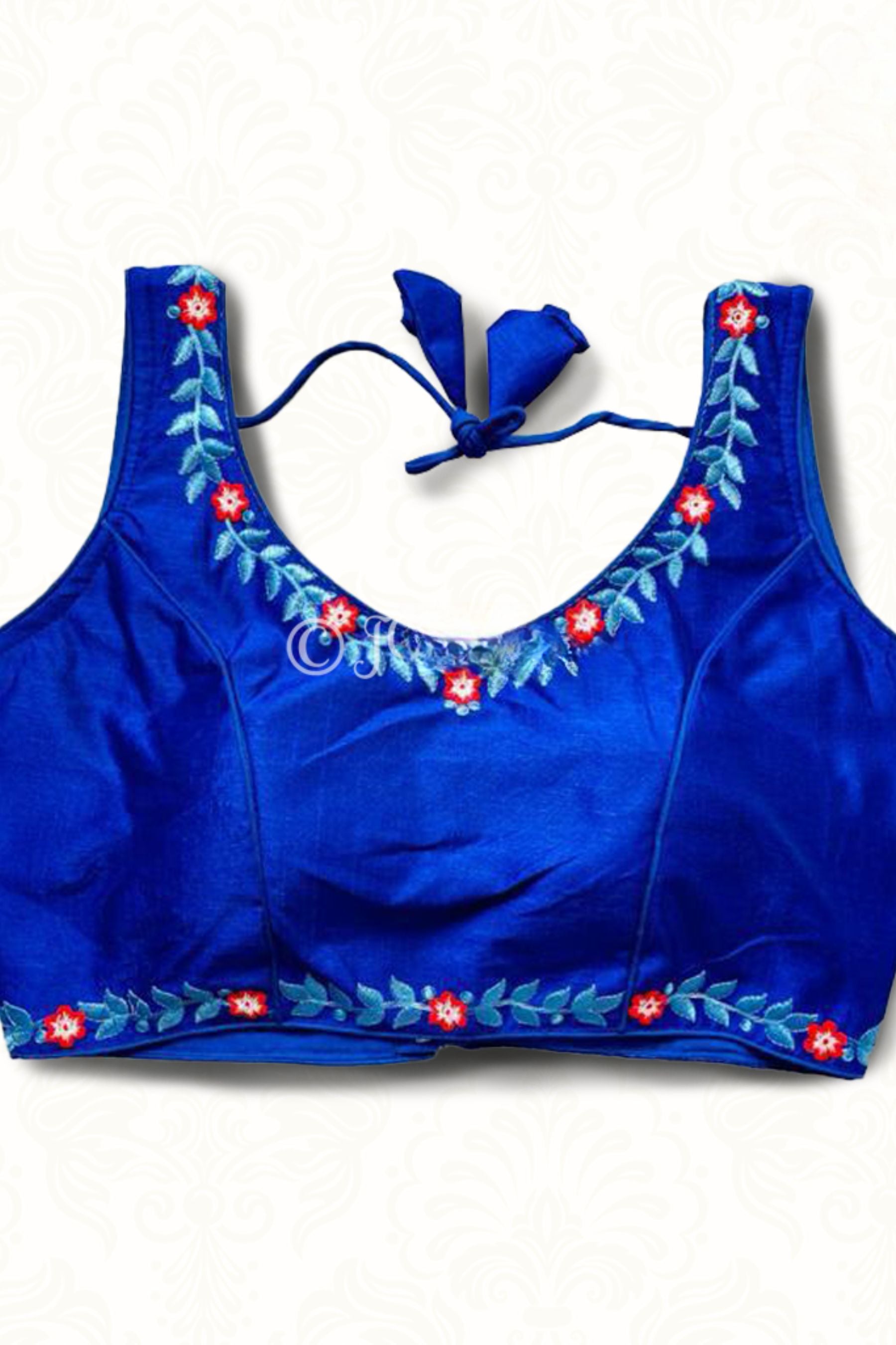 Heavy Phantom Silk Blouse with tone to tone machine embroidery work Blouse JCS Fashions Royal Blue 38