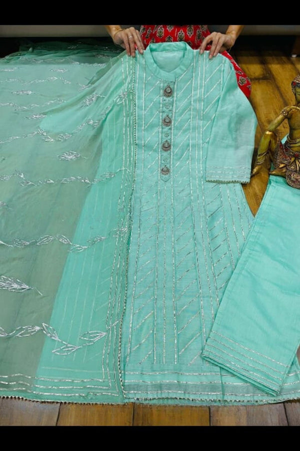 Chanderi Kurti with Cotton Lining, Silk Pants and Handloom Dupatta