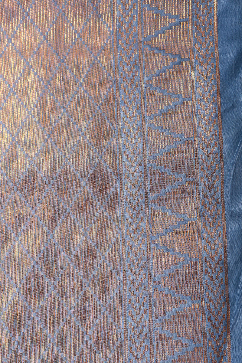 Golden Zari Temple Weaving Soft Semi-Silk Saree With Blouse