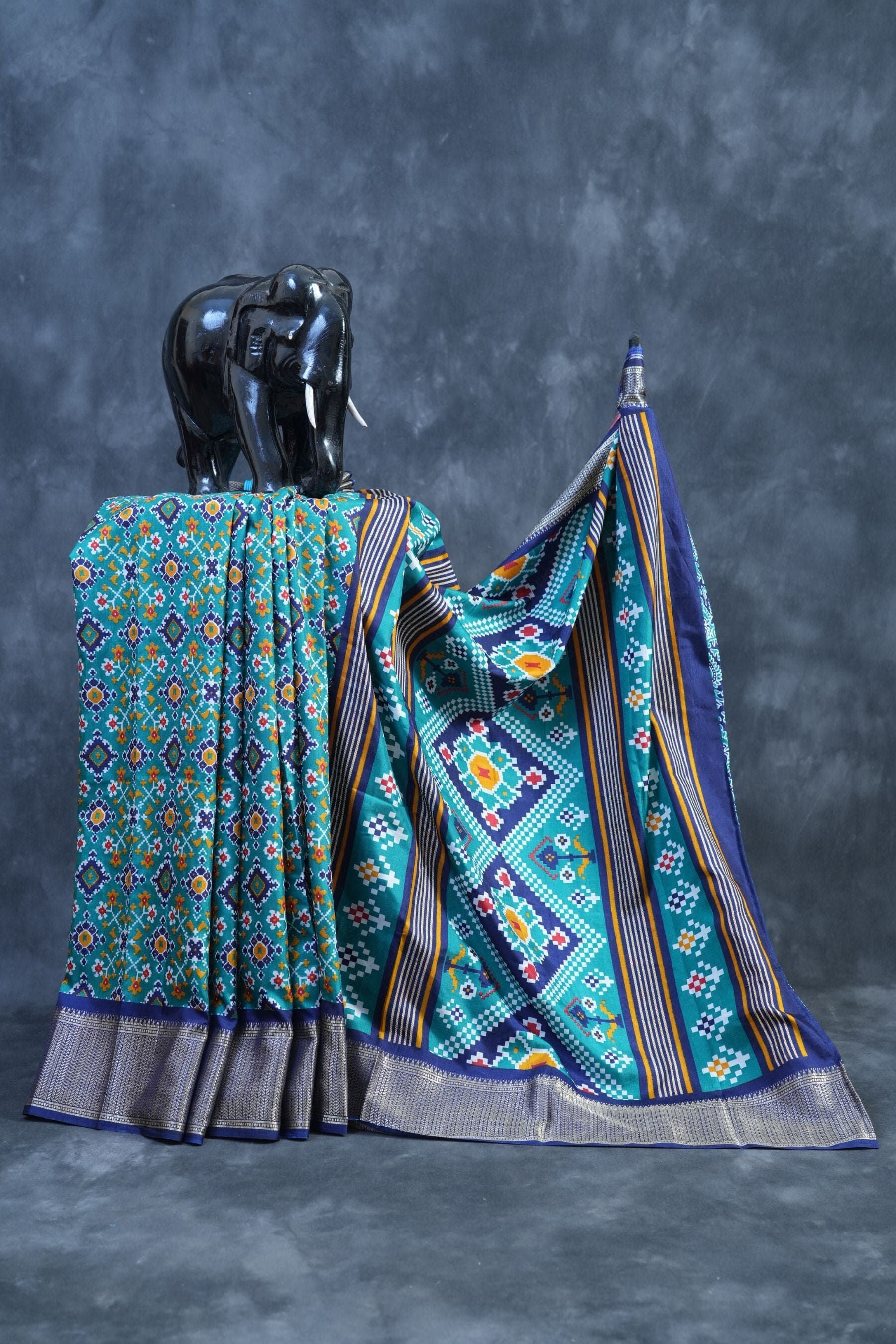 Kanchipuram Semi-Silk Saree with Ikkat Design & Matching Blouse Piece Saree JCS Fashions