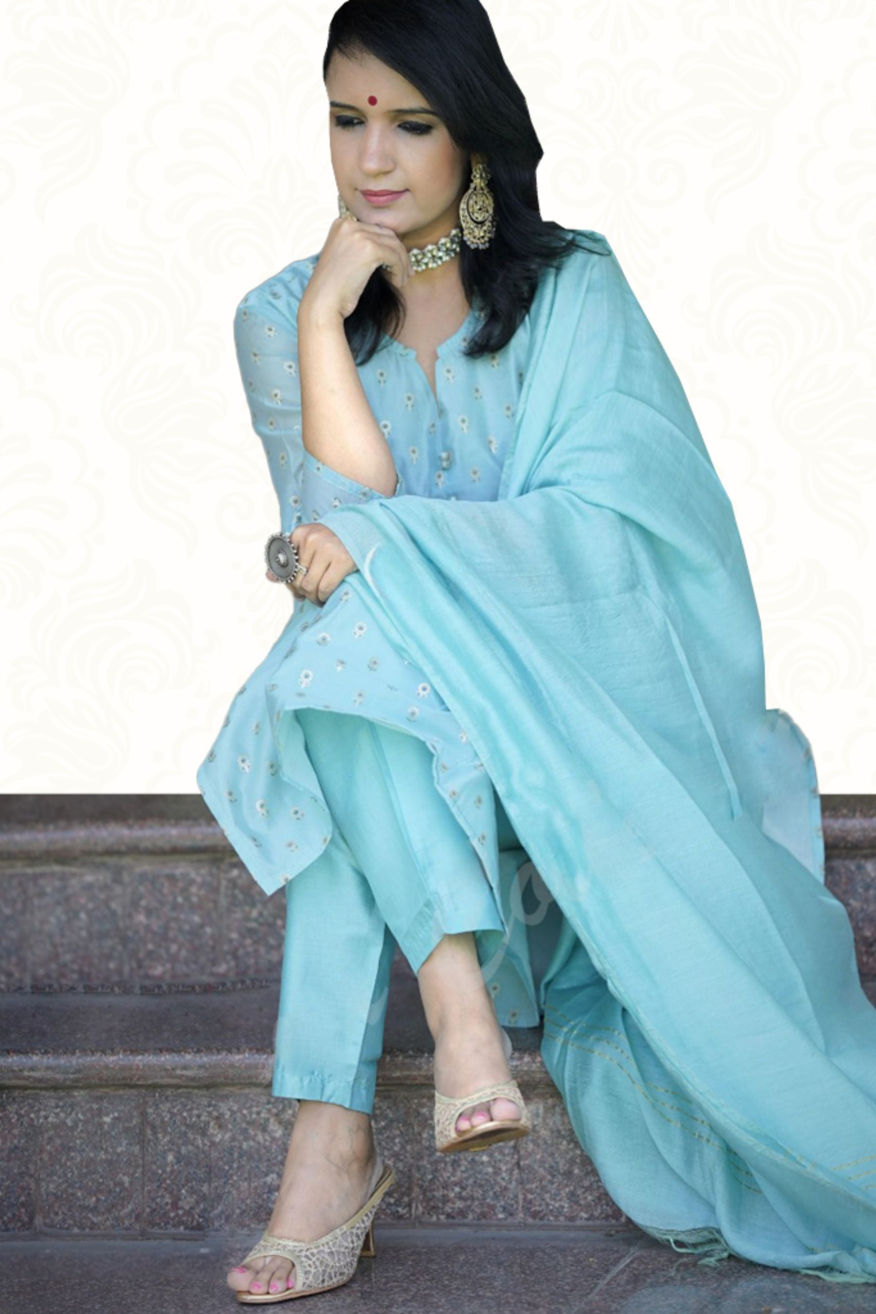 Chanderi Salwar with cotton lining having Meena zari butti KURTI JCS Fashions