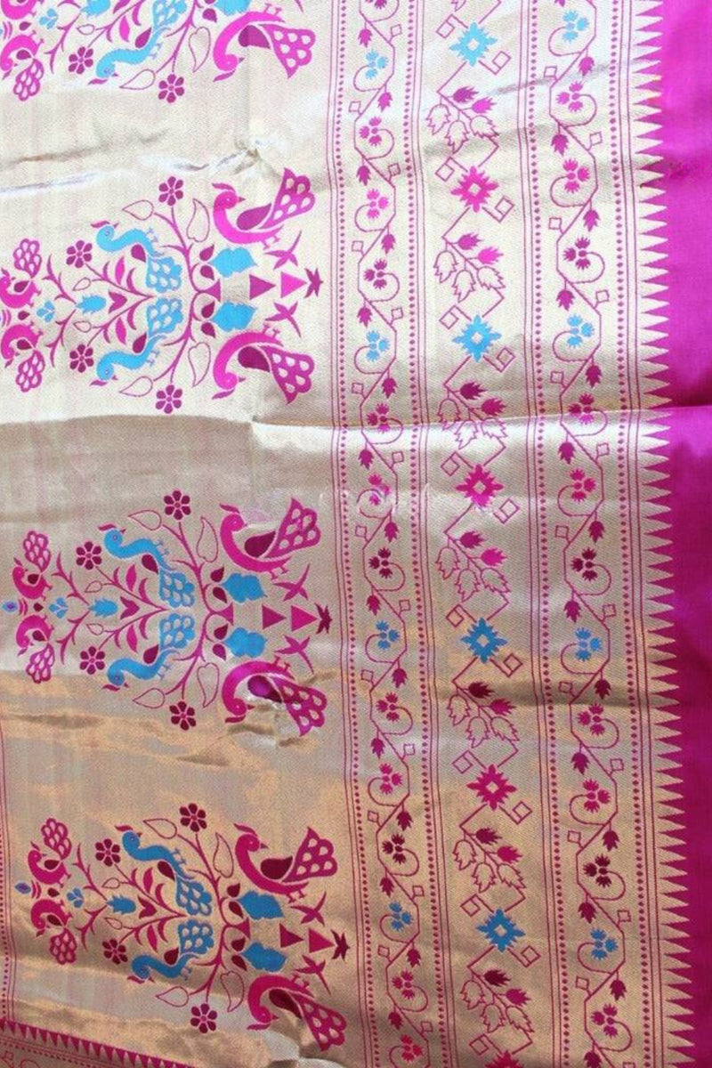 Soft Silk Paithani Saree - Gold Zari Detail - JCSFashions