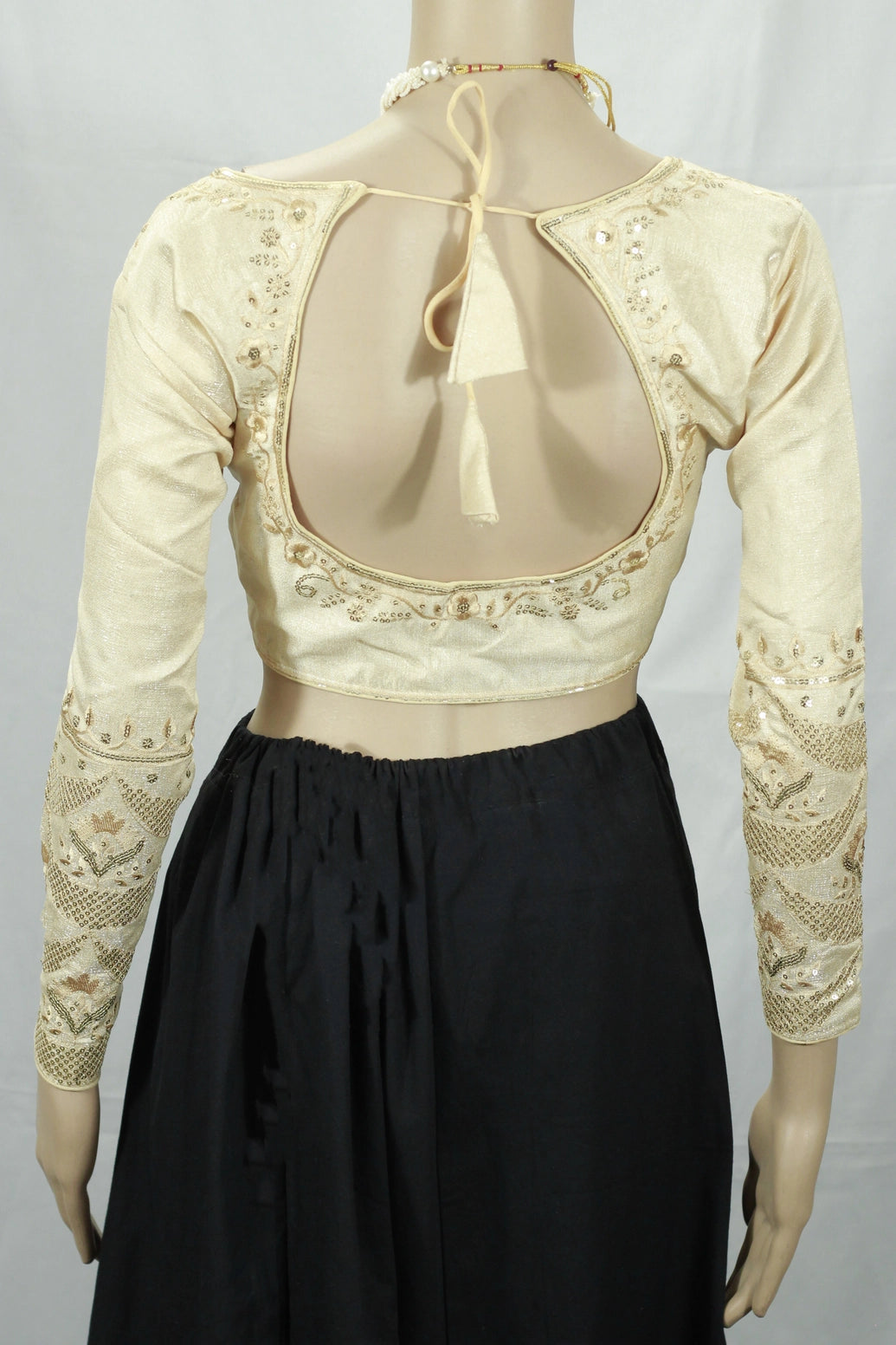 Sandal Readymade Padded Designer Sequence Work Blouse with Full Sleeves and Back Knot