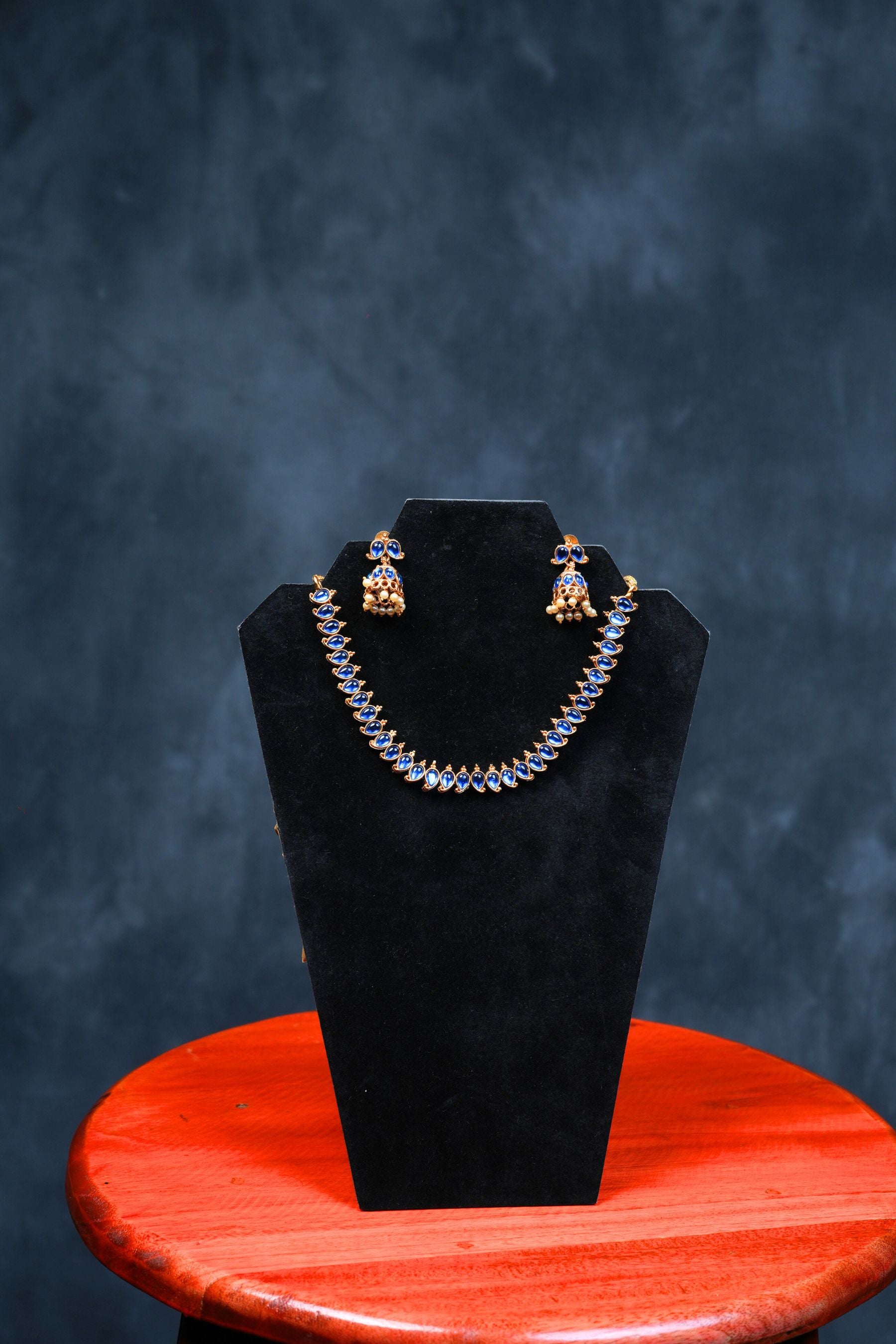 Dual Chic : Matte Finish Neckset with Pink & Blue Stones - JCSFashions Jewelry JCS Fashions