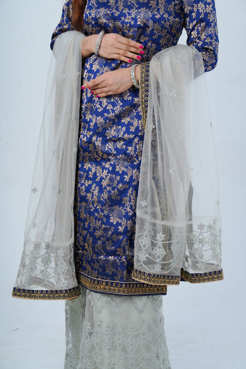 Exquisite Embroidered Palazzo and Salwar kameez Suit in Blue