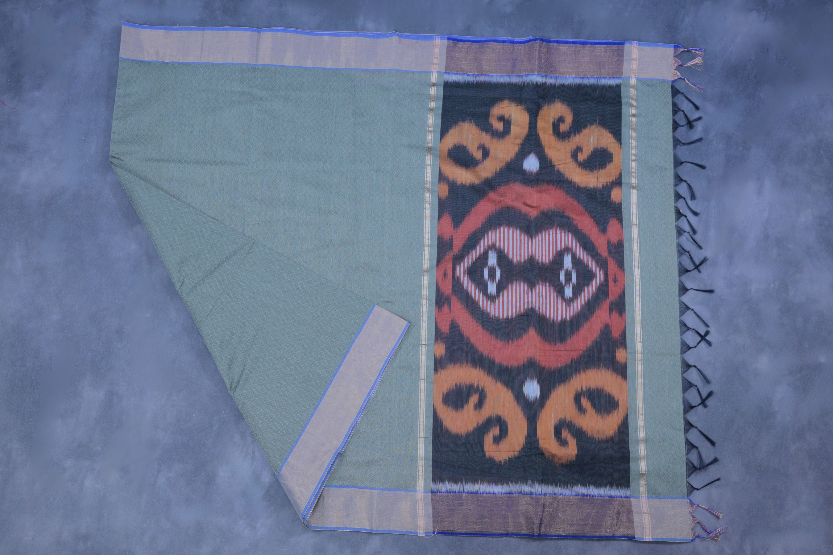 Graceful Elegance Soft Cotton Saree with Ikkat Design & Zari border Saree JCS Fashions