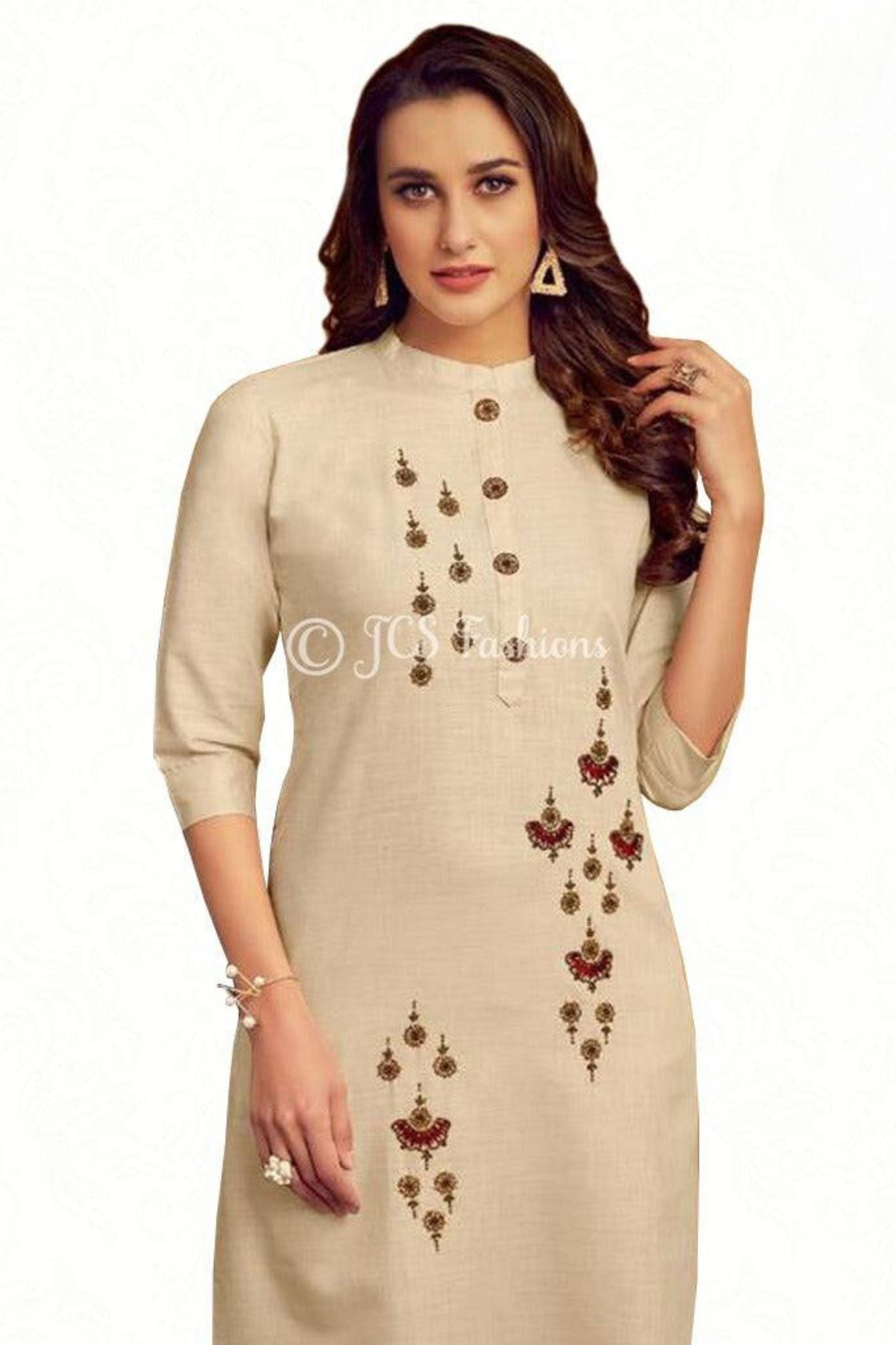 Cotton Kurti With unique hand embroidery in Pastel brown Kurti JCS Fashions