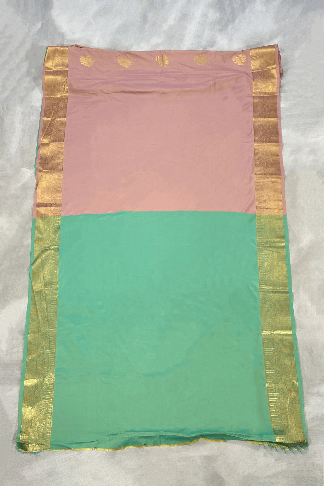 Onion Pink Soft Silk Saree with Contrast Border and Delicate Gold Zari Buttas, Traditional Floral Border