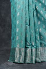 Luxe Floral Elegance: Chanderi Linen Silk Saree with Zari Work Blouse