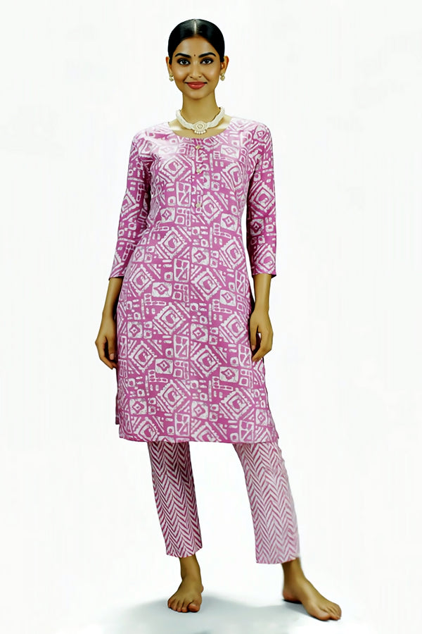 Cotton 2 Piece Onion Pink Kurta Set for Women - AI Model Photo 1