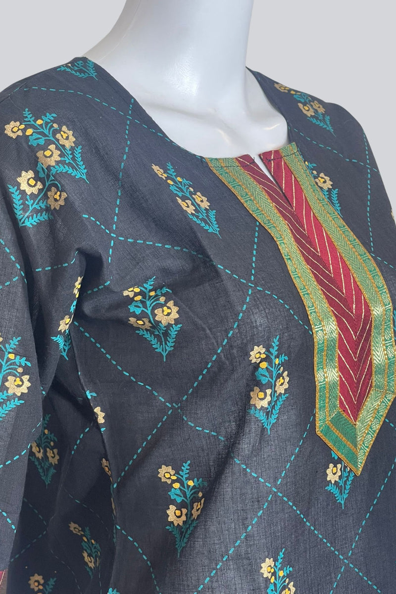 Golden Elegance: Cotton Kurti with Zari Weaving & Prints - JCS Fashions