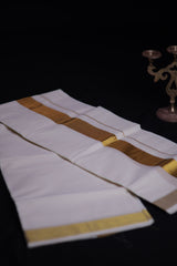 Men's Luxury Kerala Cotton Angavastram with Sparkling Copper Zari Lines