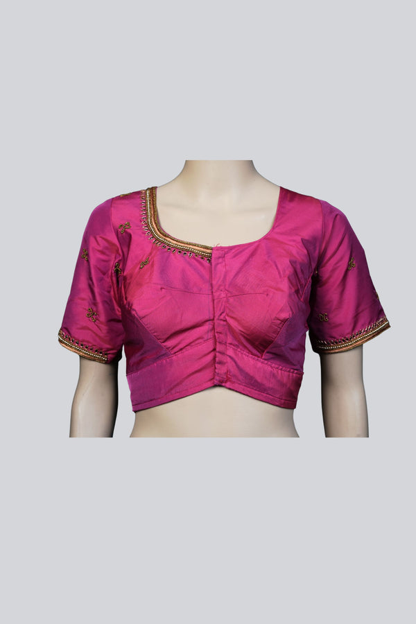 Pink Elegance: Beautiful Aari Work Blouse at JCSFashions