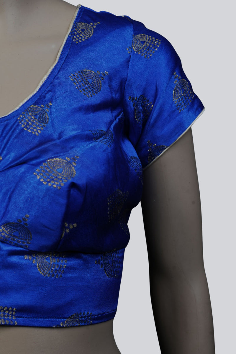 Chic Blue Brocade Blouse: Elegance Meets Tradition with Jhumka Motifs