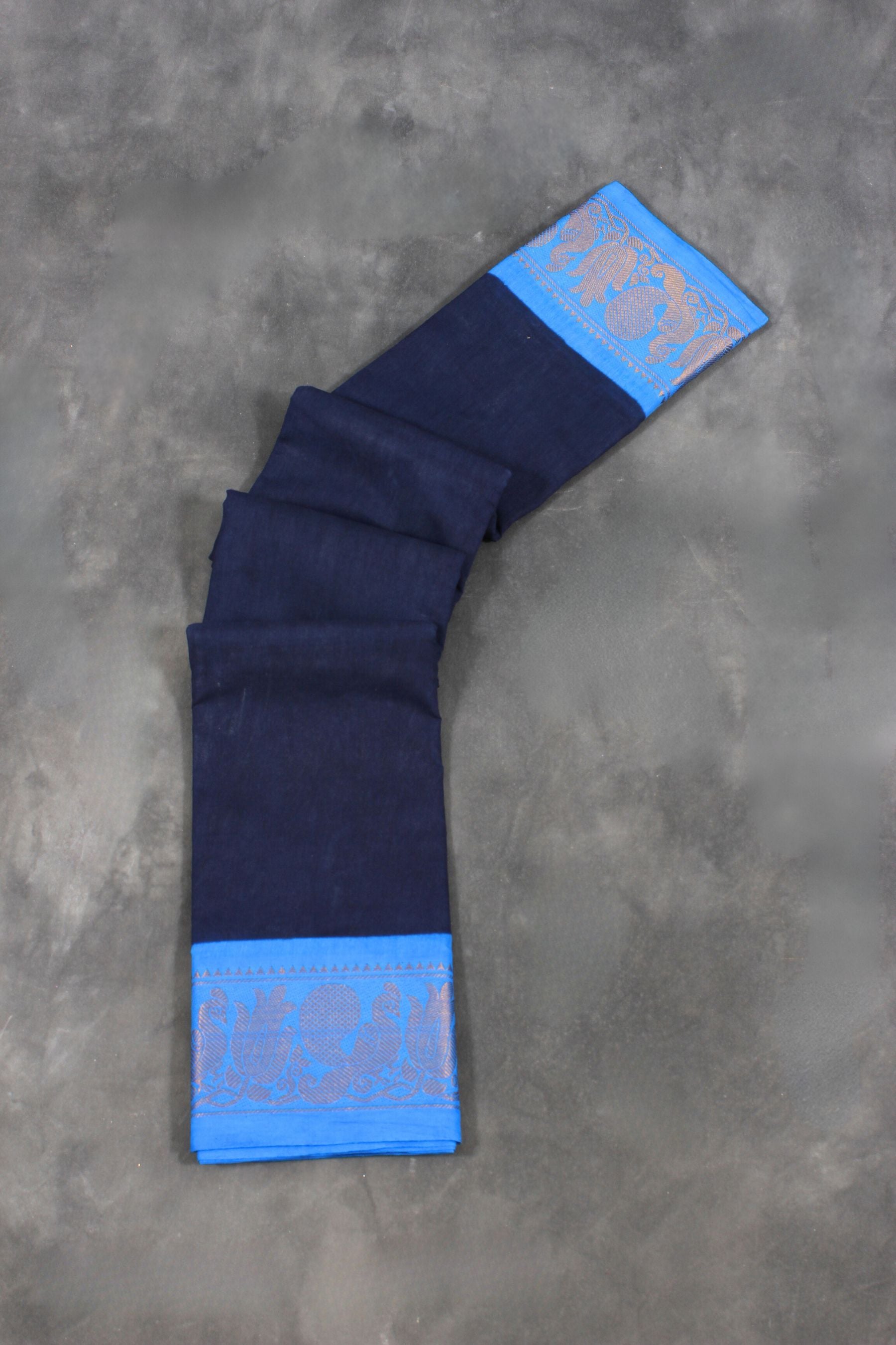 Authentic Madurai Sungudi Cotton Saree with Peacock Border - JCSFashions Saree JCS Fashions Navy blue 5.5 meters