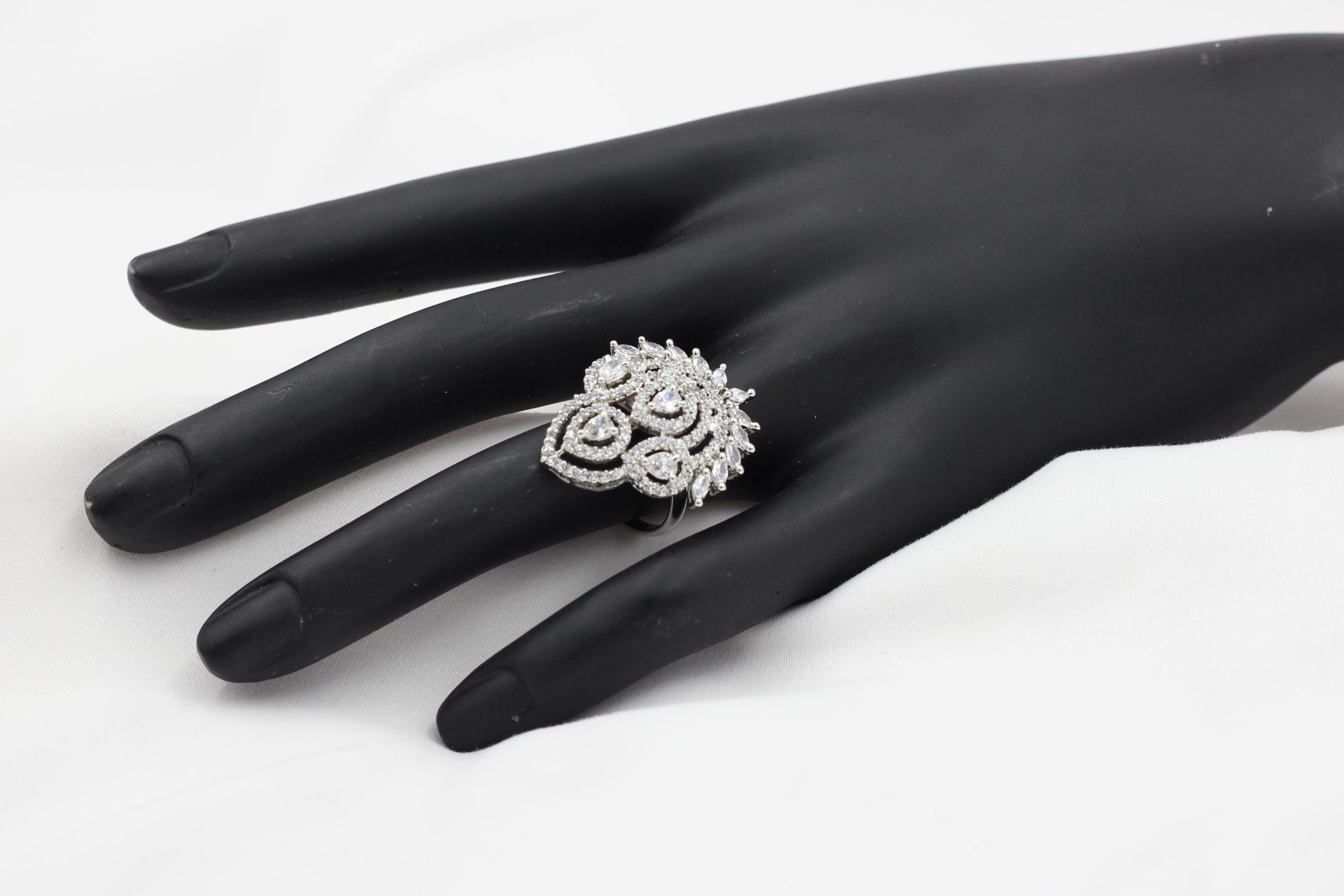 Elegant White Stone Adjustable Ring with Silver Polish | JCS Fashions Jewelry JCS Fashions