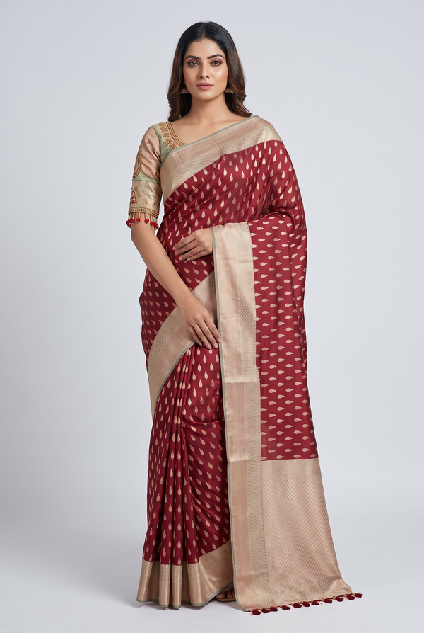 Korvai Buttas Semi Silk Saree With Maggam Work Blouse