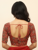 Red Kalamkari Cotton Padded Blouse - Readymade