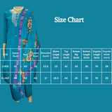 Elegant Teal Roman Silk 3 Piece Set with Digital Dupatta