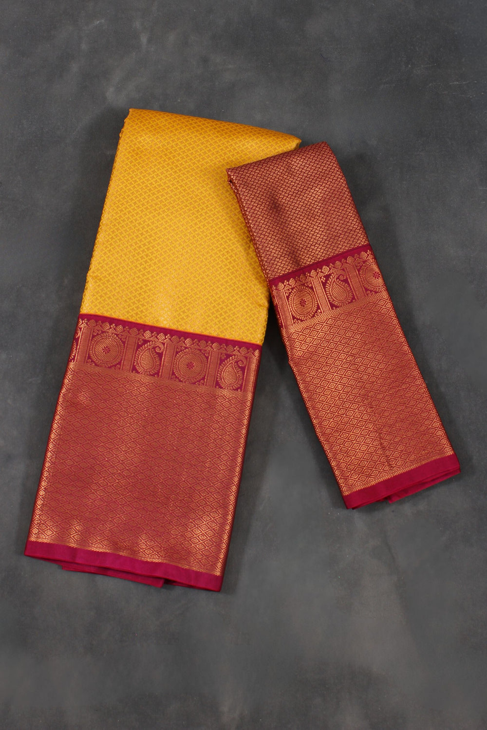 Exquisite Handwoven Kanchipuram Silk Saree - Classic Elegance Saree JCS Fashions Yellow & Red 5.5 meters
