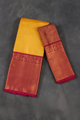 Exquisite Handwoven Kanchipuram Silk Saree - Classic Elegance Saree JCS Fashions Yellow & Red 5.5 meters