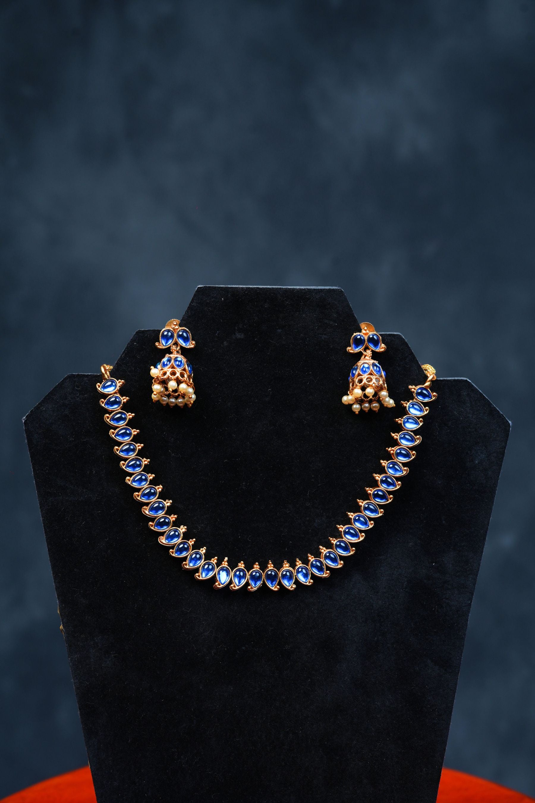 Dual Chic : Matte Finish Neckset with Pink & Blue Stones - JCSFashions Jewelry JCS Fashions
