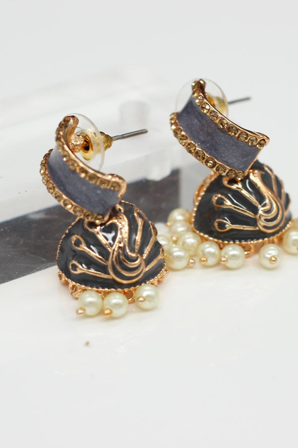 Jhumka Earrings With stones and imitation Pearls