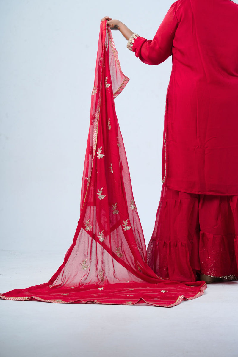 Plus Size: Georgette Sharara Suit: Embroidered Elegance with Sequin