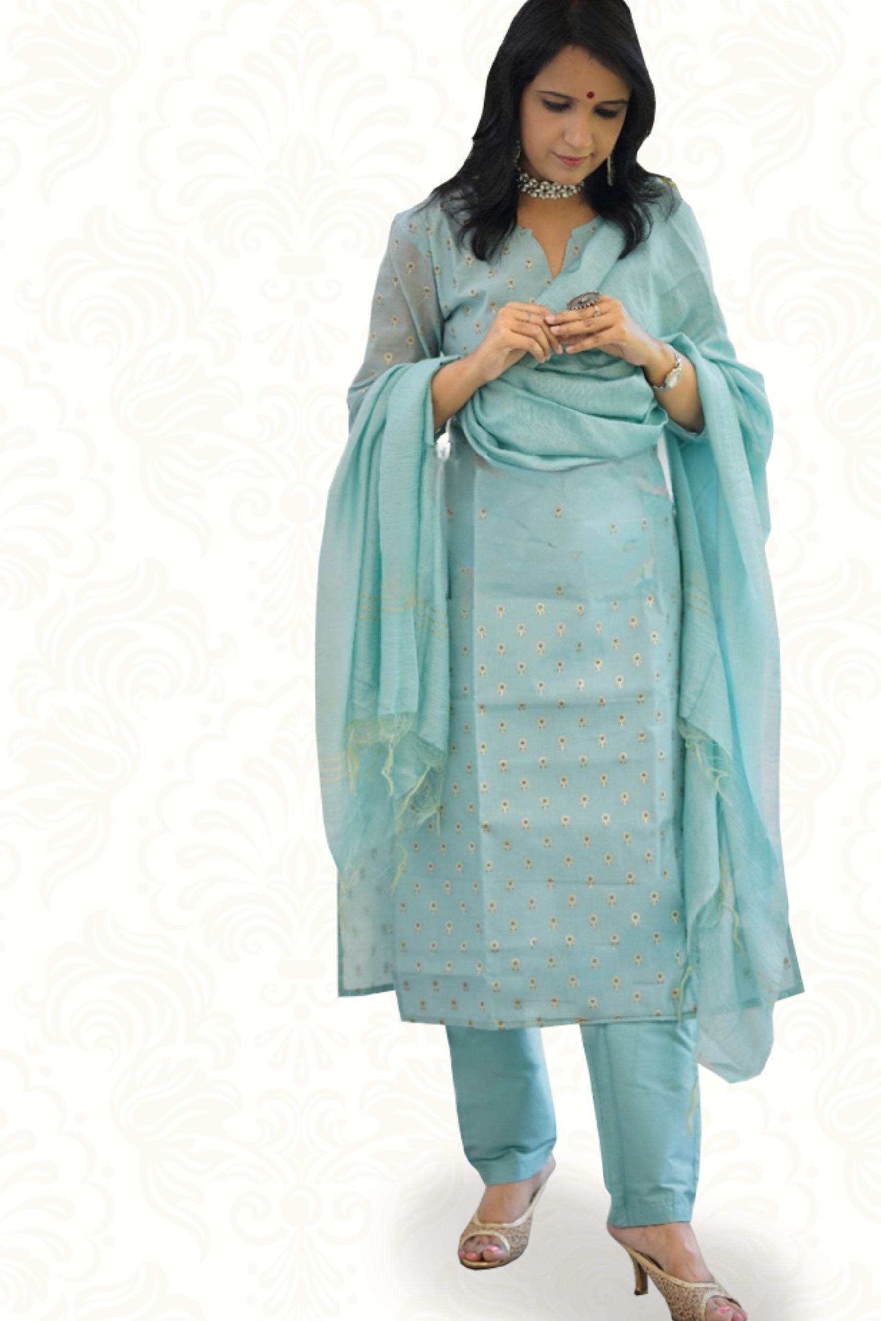 Chanderi Salwar with cotton lining having Meena zari butti KURTI JCS Fashions Bluish Green Large (40)