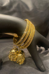 Antique Gold Stone Bangles with Hanging Jhumka - Set of 4 | JCS Fashions